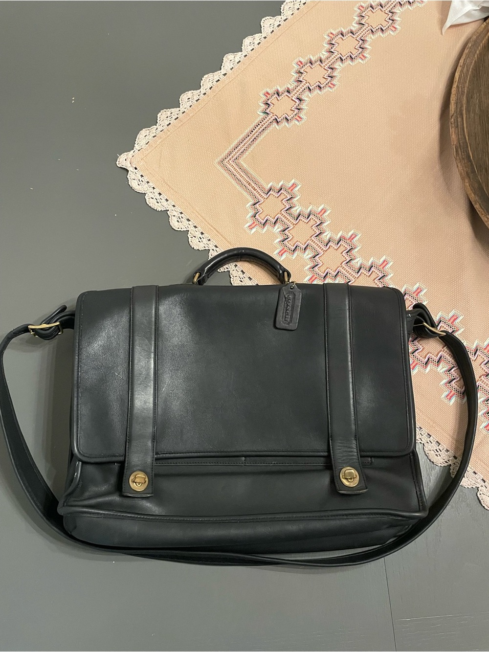 Vintage Y2K Coach Essex Black Leather Briefcase - Double Turnlock